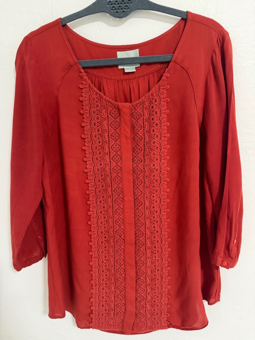 Maeve Anthropologie Red Lace Detail Boho Blouse Size 8